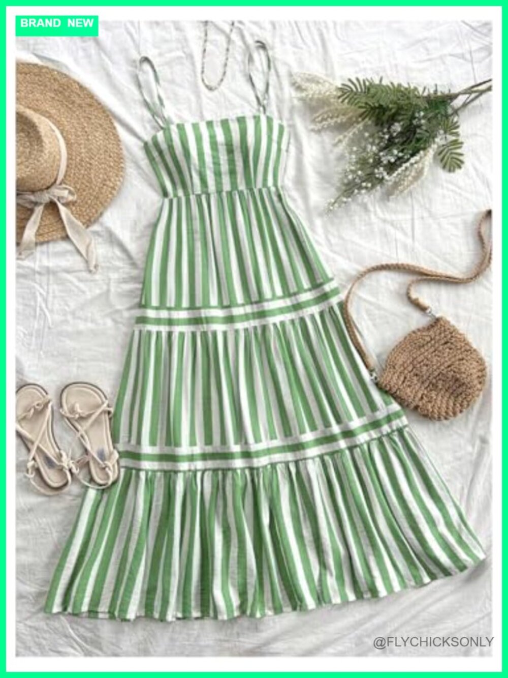 Summer Striped Smocked Spaghetti Strap Ruffle Tiered Flowy Maxi Dress - Picture 5 of 5